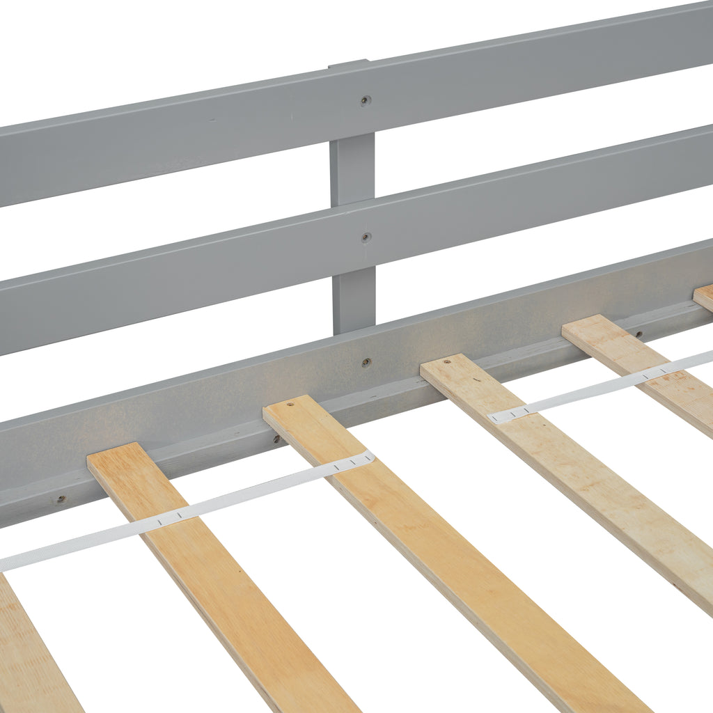 Twin Low Loft House Bed with Slide, Ladder, Safety Guardrails, House Roof Frame