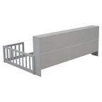 Twin Floor Bed with Bedside Bookcase, Shelves, Guardrails