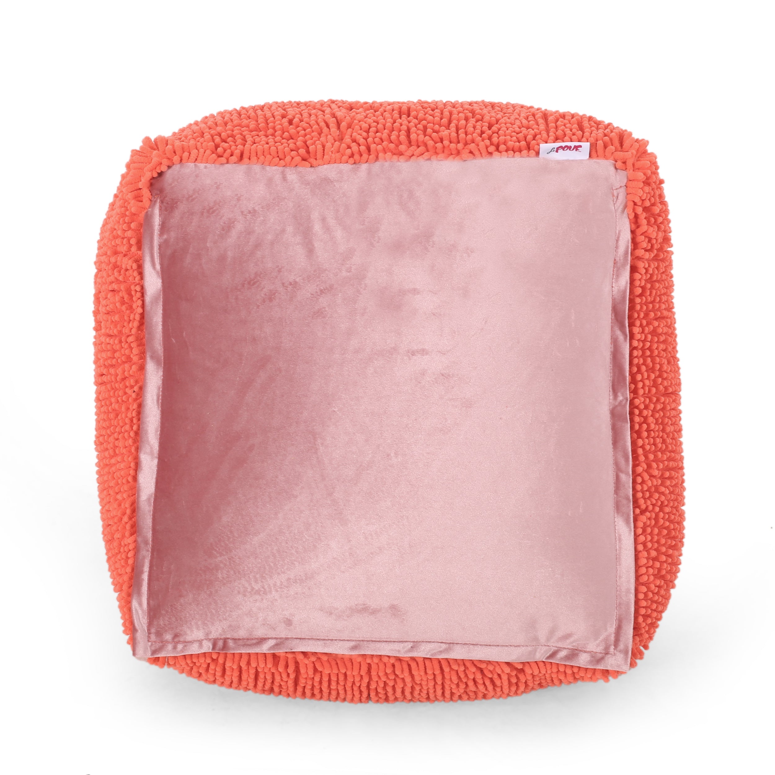 Spongy Microfiber Square Pouf, Coral