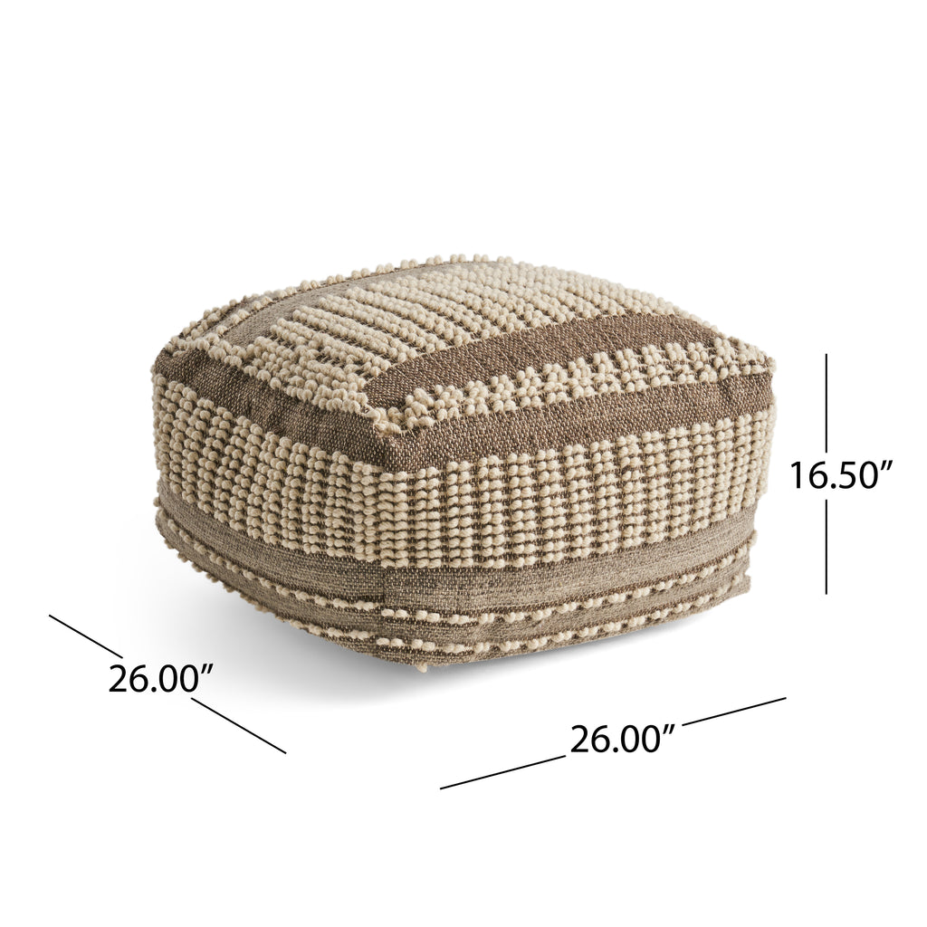 Rustic Wool and Cotton Large Pouf