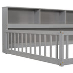 Full Floor Bed With Side Bookcase, Shelves & Guardrails