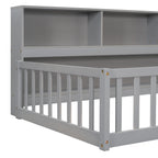 Twin Floor Bed with Bedside Bookcase, Shelves, Guardrails