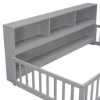 Twin Floor Bed with Bedside Bookcase, Shelves, Guardrails