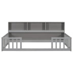 Twin Floor Bed with Bedside Bookcase, Shelves, Guardrails