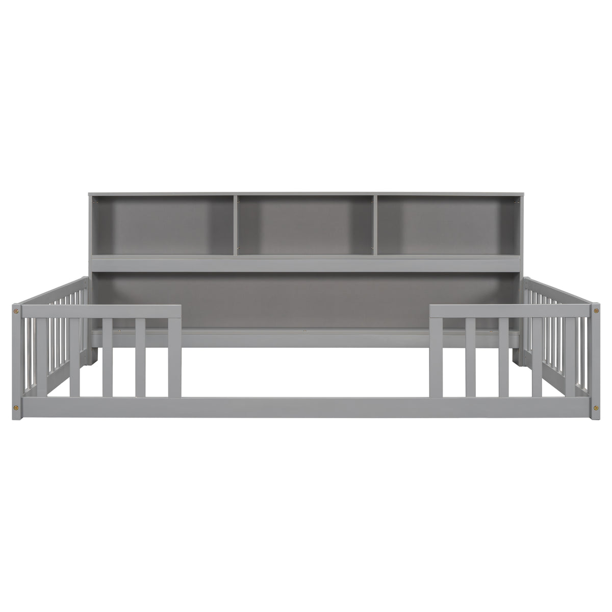 Full Floor Bed With Side Bookcase, Shelves & Guardrails