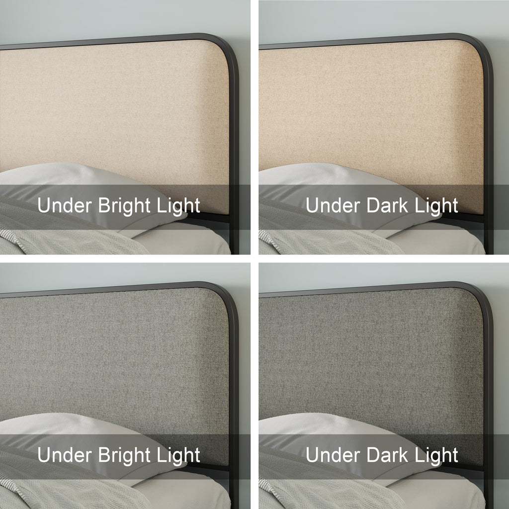 Modern Metal Bed Frame with Curved Upholstered Headboard