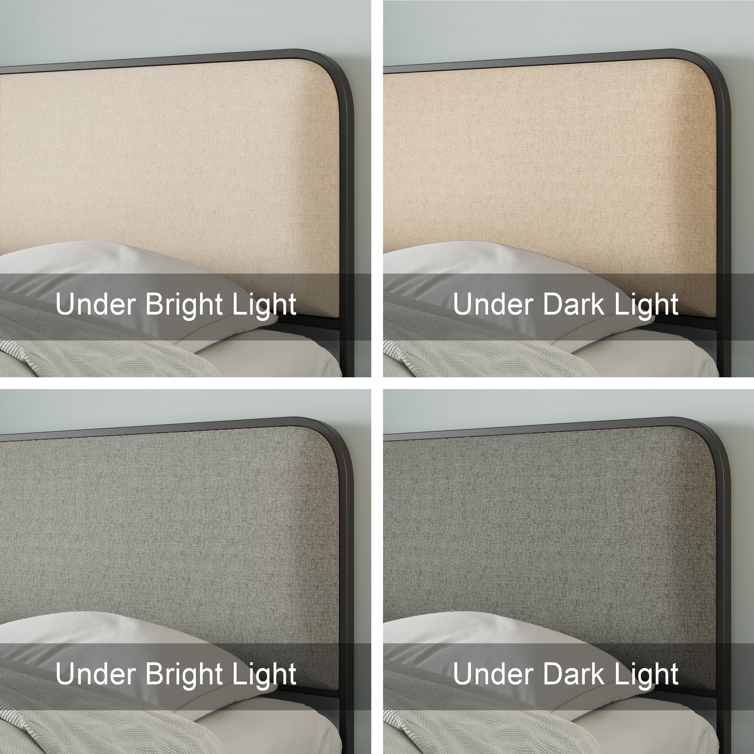 Modern Metal Bed Frame with Curved Upholstered Headboard
