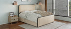 Modern Metal Bed Frame with Curved Upholstered Headboard