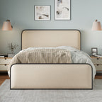 Modern Metal Bed Frame with Curved Upholstered Headboard