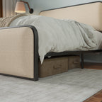 Modern Metal Bed Frame with Curved Upholstered Headboard
