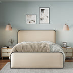 Modern Metal Bed Frame with Curved Upholstered Headboard and Footboard