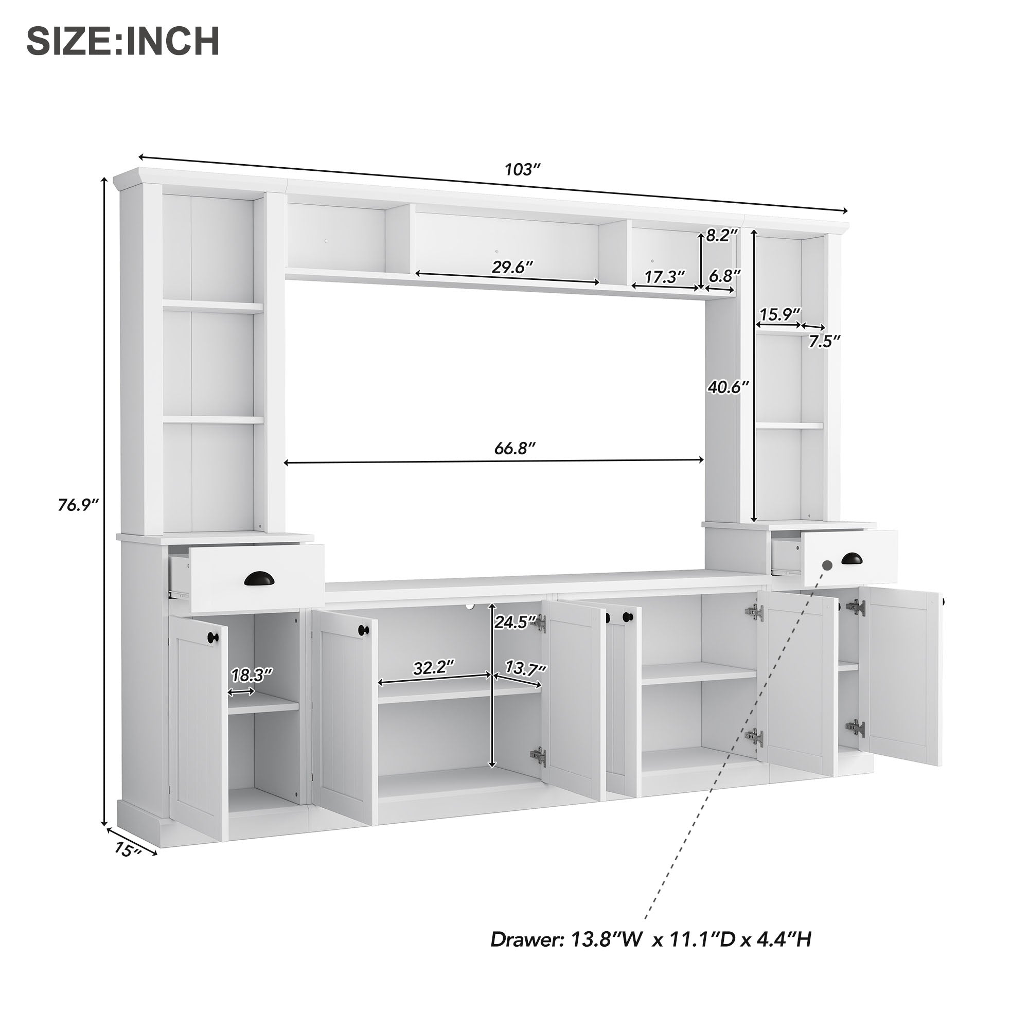Minimalist Entertainment Wall Unit Set with Bridge for TVs Up to 75''