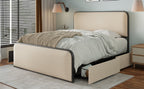 Modern Metal Bed Frame with Curved Upholstered Headboard