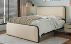 Modern Metal Bed Frame with Curved Upholstered Headboard