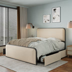 Modern Metal Bed Frame with Curved Upholstered Headboard