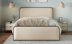 Modern Metal Bed Frame with Curved Upholstered Headboard and Footboard