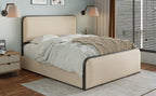 Modern Metal Bed Frame with Curved Upholstered Headboard