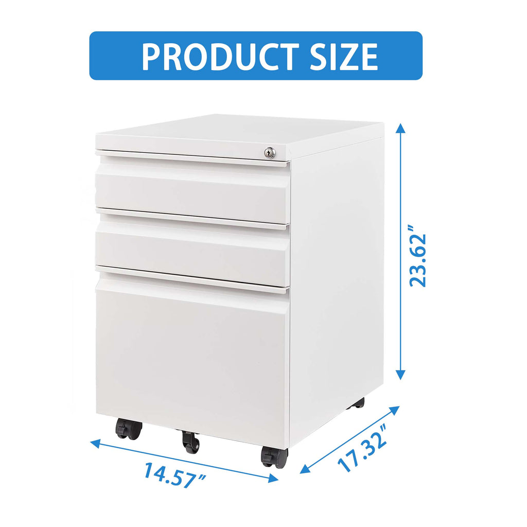 3 Drawer Mobile File Cabinet with Lock