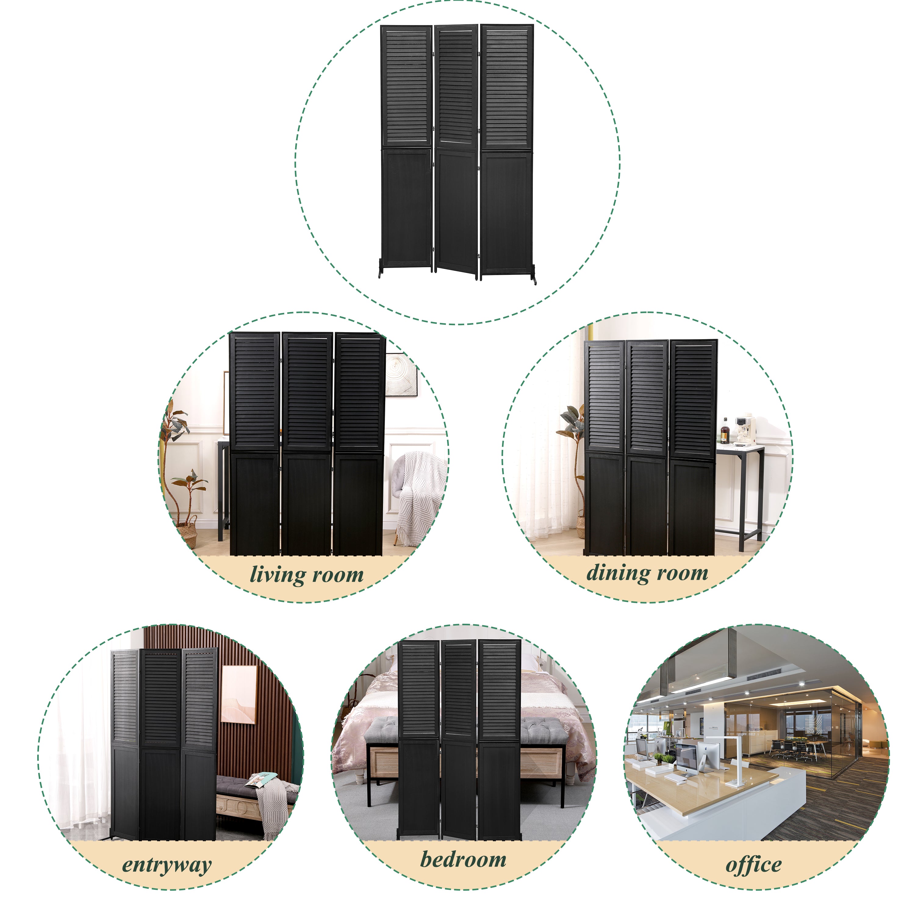 3 Panel Wood Folding Privacy Screen