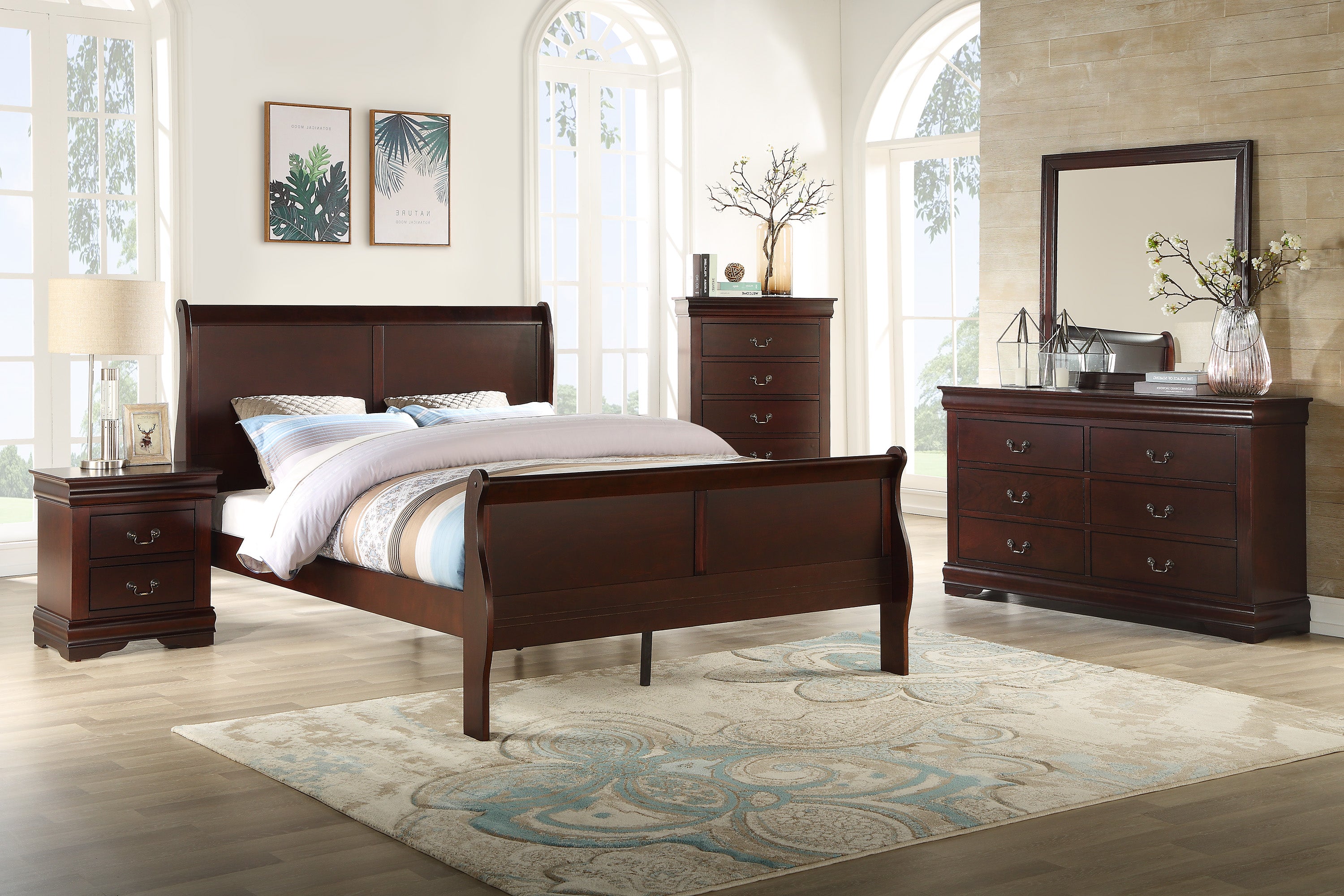Cherry Finish Five Drawer Louis Philip Chest