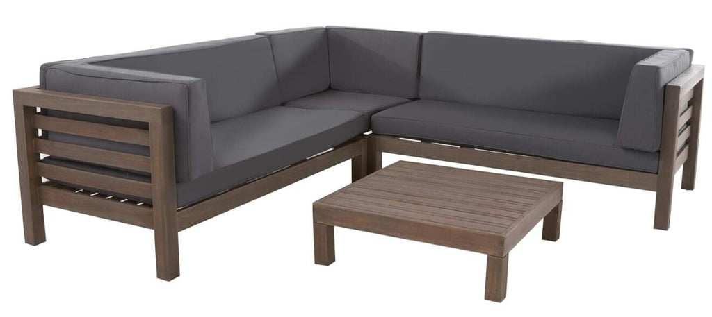 Oana Outdoor Wooden Sectional Set With Cushions