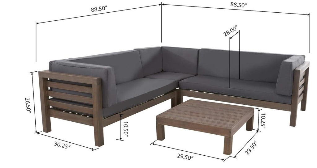 Oana Outdoor Wooden Sectional Set With Cushions