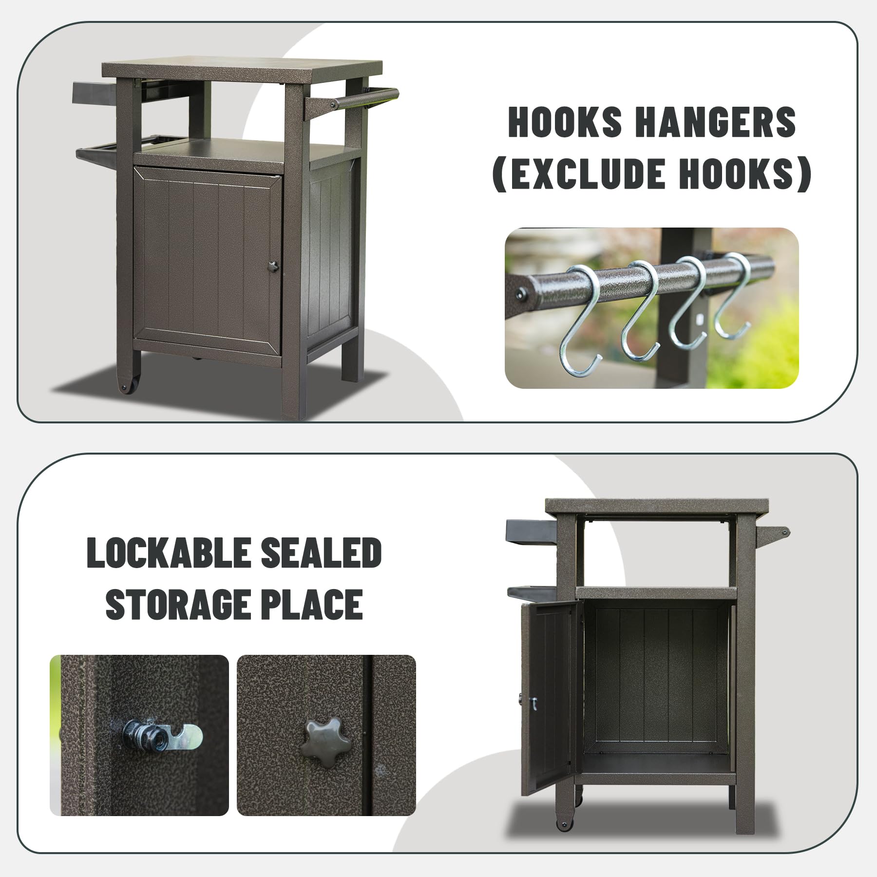 Metal Grill Cart with Storage and Wheels