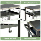 3-Shelf Outdoor Grill Table with Wheels