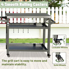 3-Shelf Outdoor Grill Table with Wheels