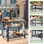 3-Shelf Outdoor Grill Table with Wheels
