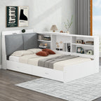 Wood Twin Size Platform Bed with Storage Headboard, Shelves and 2 Drawers