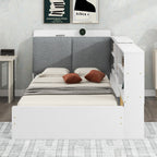 Wood Twin Size Platform Bed with Storage Headboard, Shelves and 2 Drawers