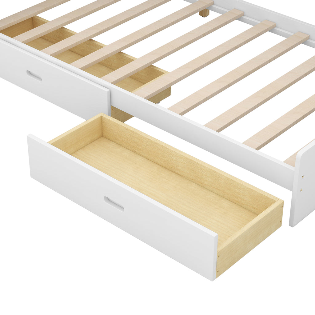 Wood Twin Size Platform Bed with Storage Headboard, Shelves and 2 Drawers