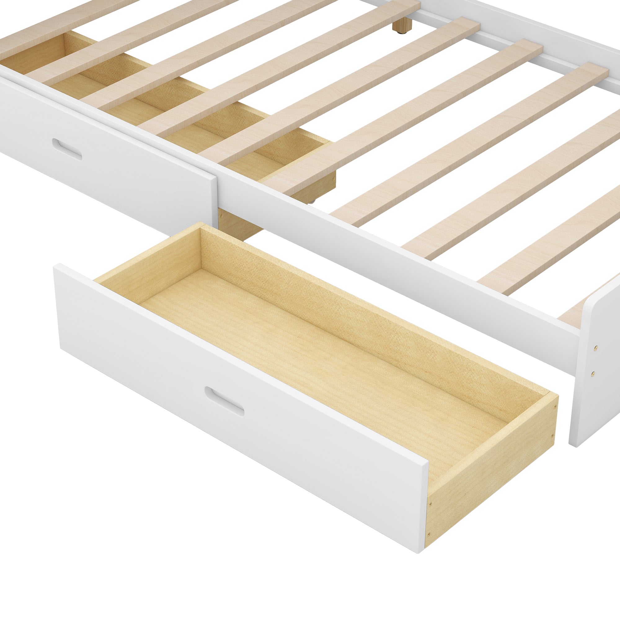 Wood Twin Size Platform Bed with Storage Headboard, Shelves and 2 Drawers