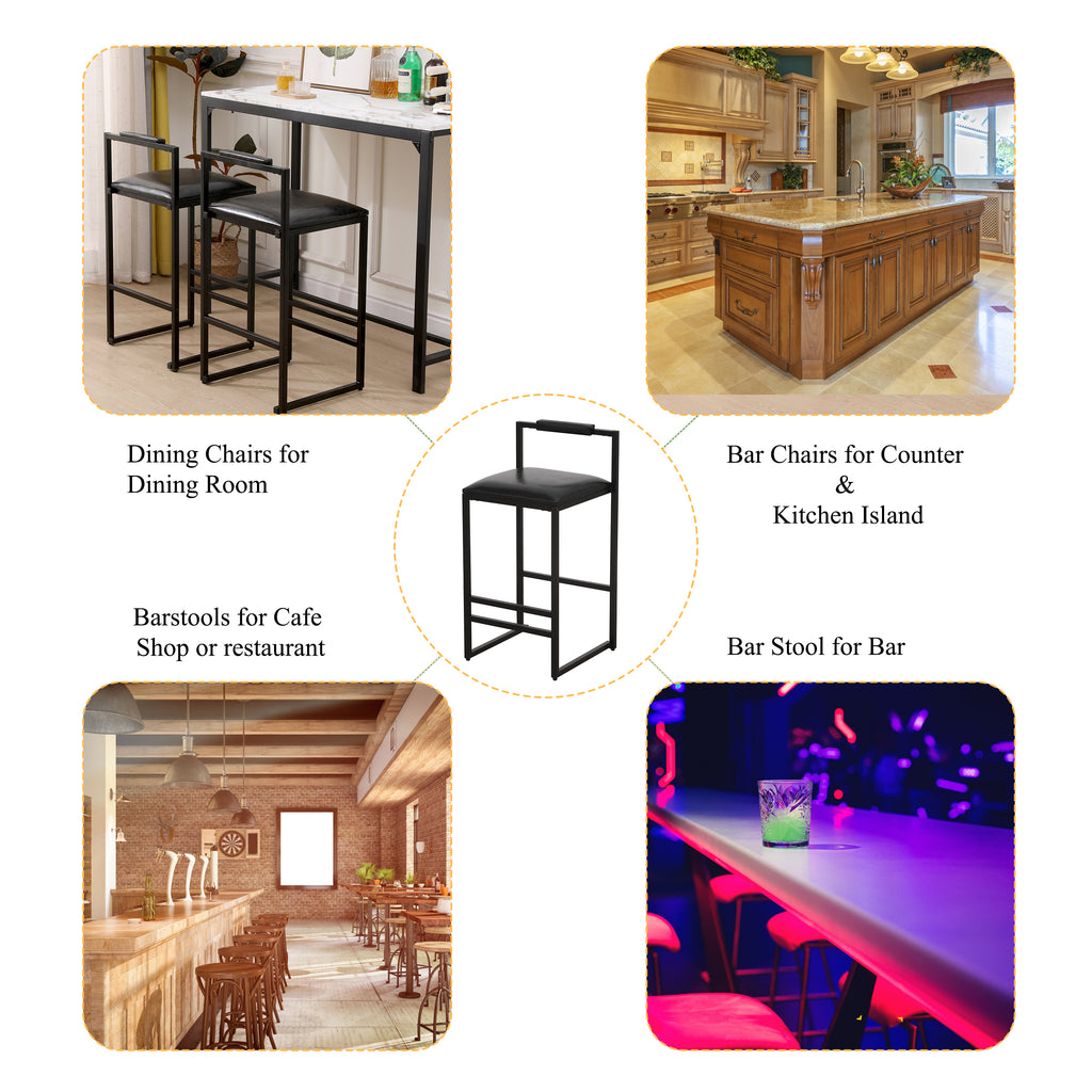 Black Bar Stool with Backrest Set of 2