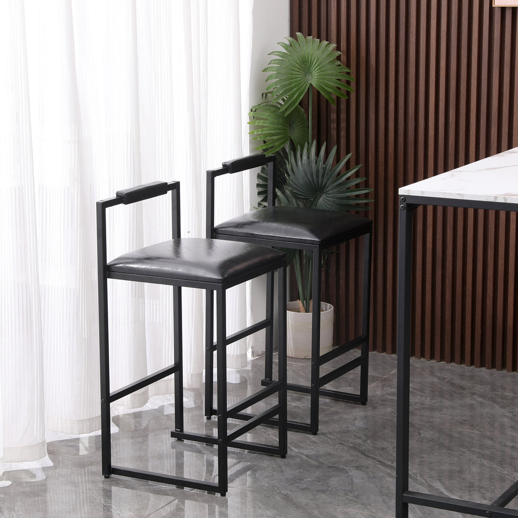 Black Bar Stool with Backrest Set of 2