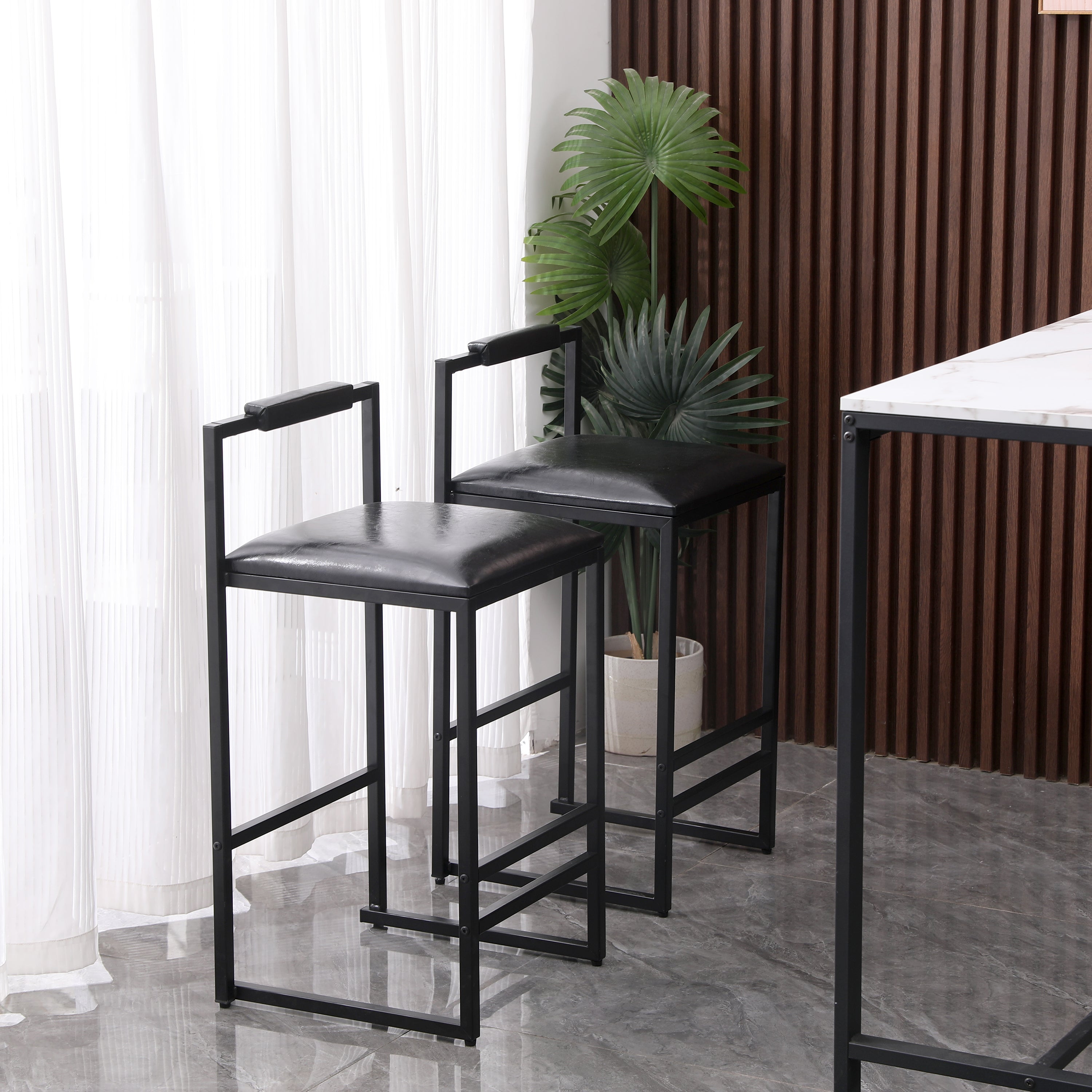 Black Bar Stool with Backrest Set of 2
