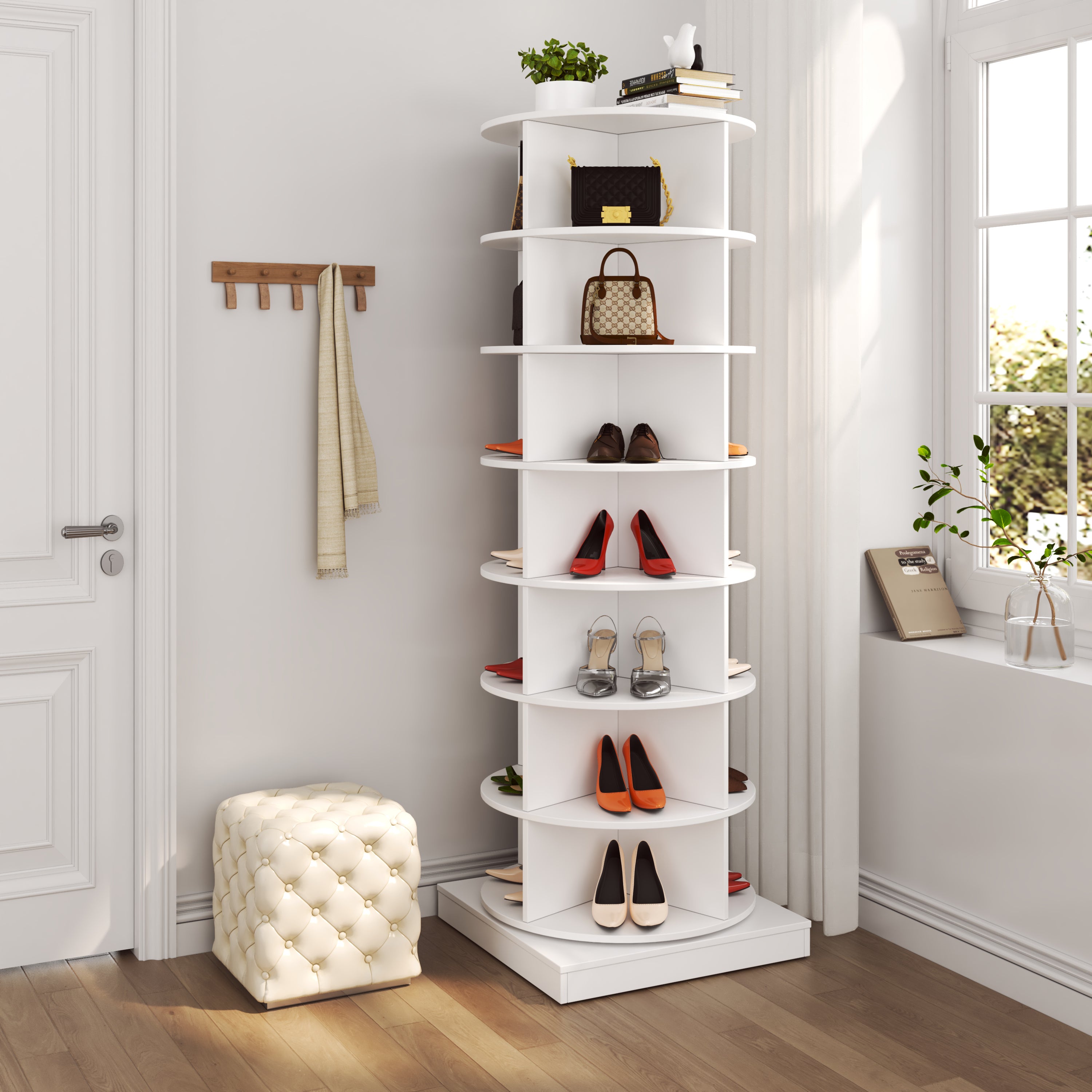 360 Rotating Shoe Cabinet - 7 Layers, Holds Up to 28 Pairs