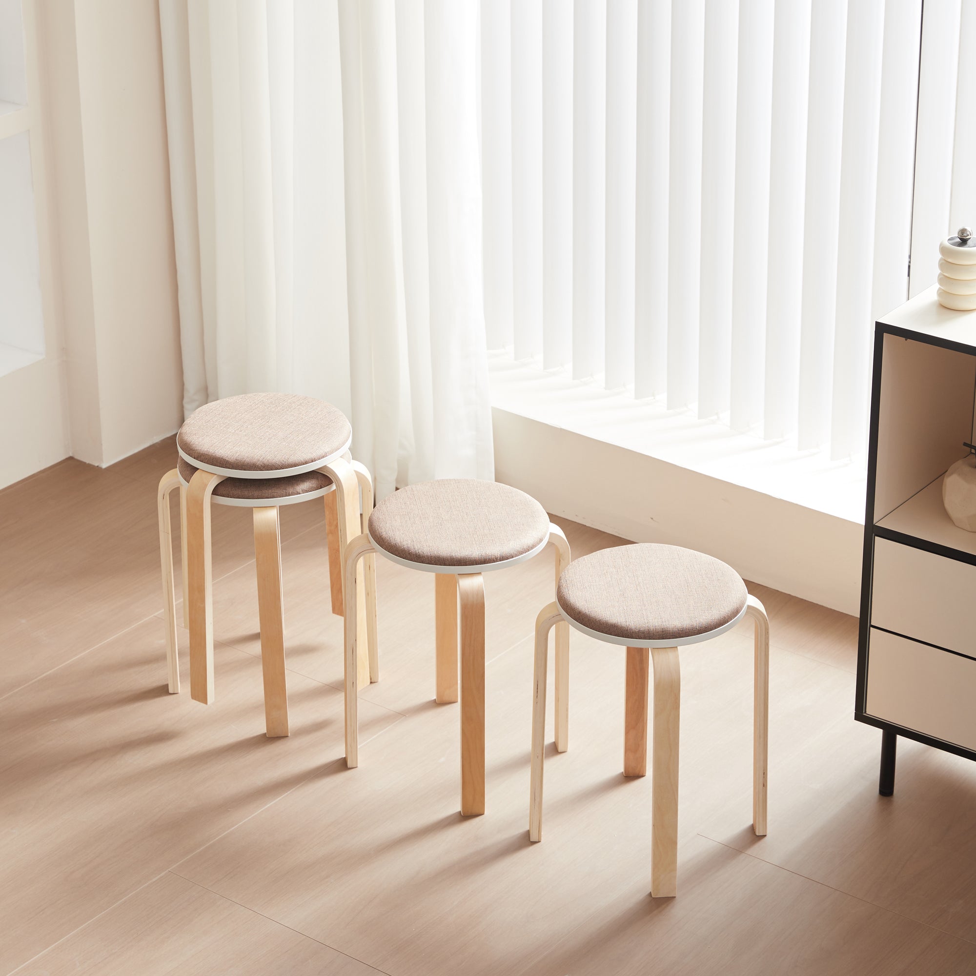 Set of 4 Stackable Stools, Round Backless Chairs for Dining Room, Kitchen