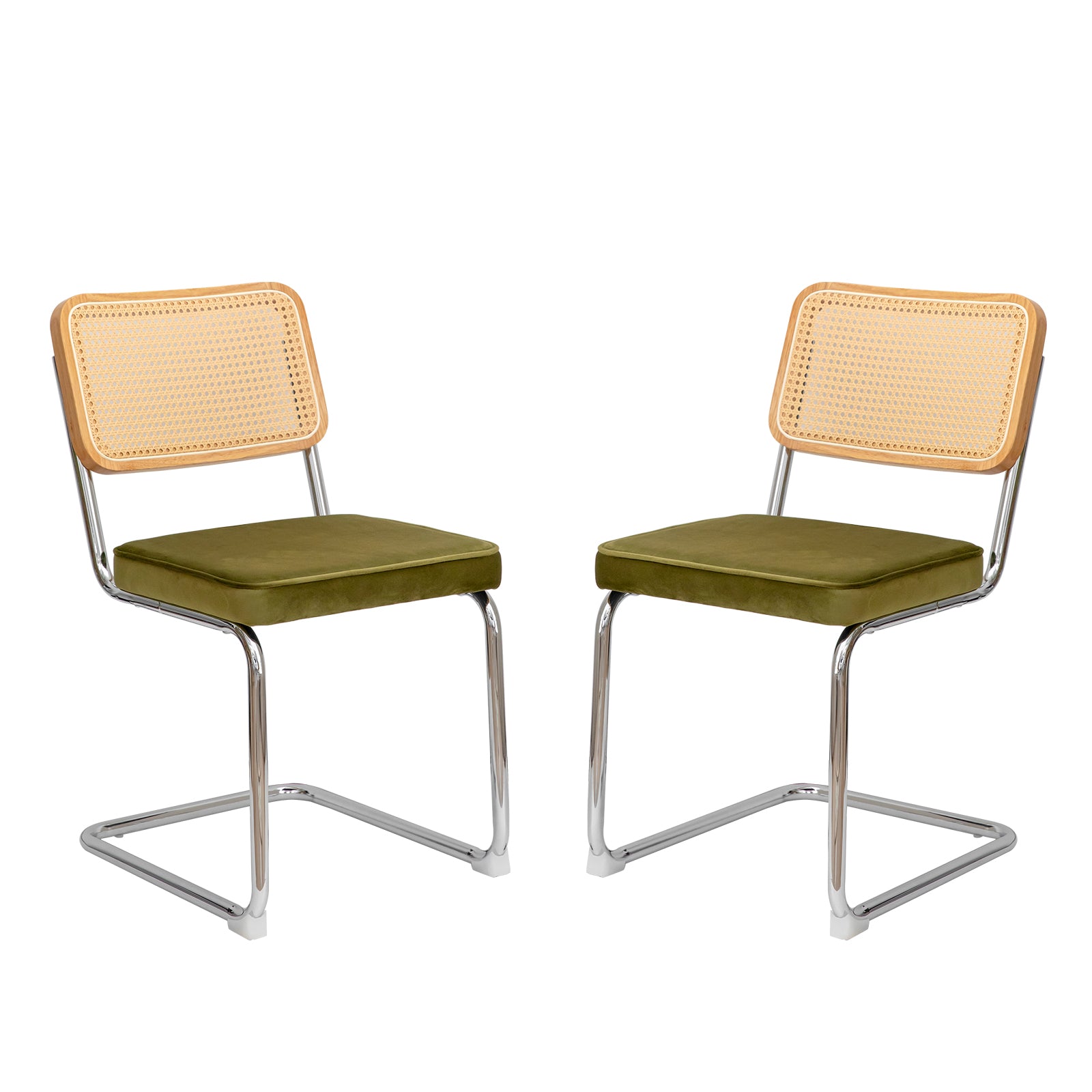 Dining Chairs Set of 2, Velvet Rattan Side Accent Chairs