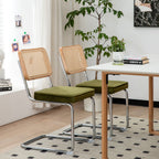 Dining Chairs Set of 2, Velvet Rattan Side Accent Chairs