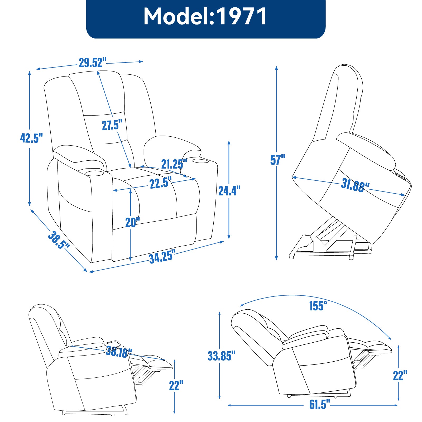 Large Power Lift Recliner Chair with Massage and Heat