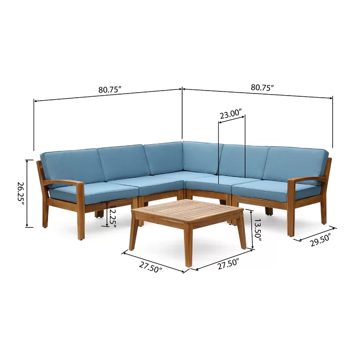 Grenada 5 Seater Acacia Wood Sectional Sofa Set