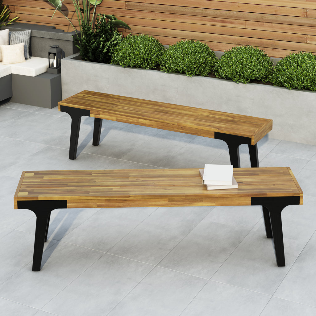 Acacia Wood Bench Set of 2