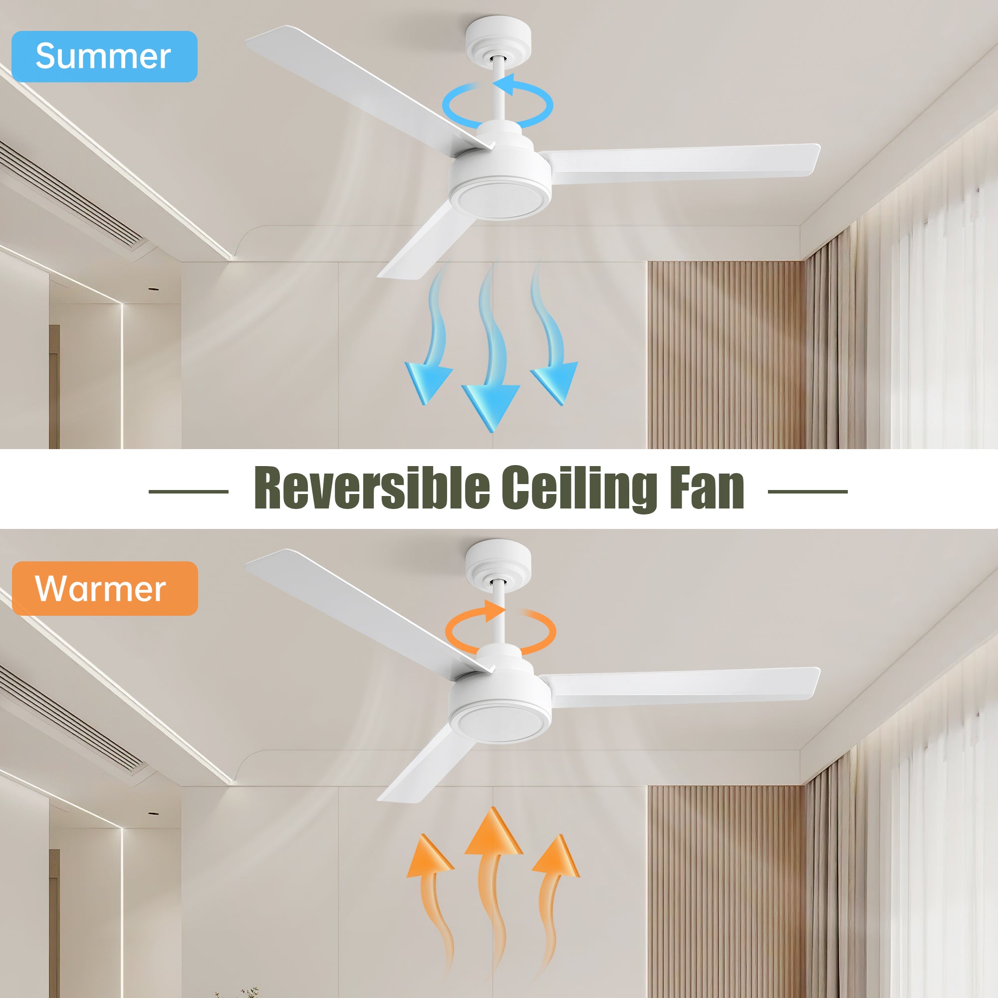 52" Ceiling Fan Without Light with Remote Control