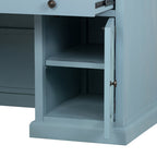 Stylish Blue Desk with Drawers and Glass Front Cabinet