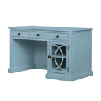 Stylish Blue Desk with Drawers and Glass Front Cabinet