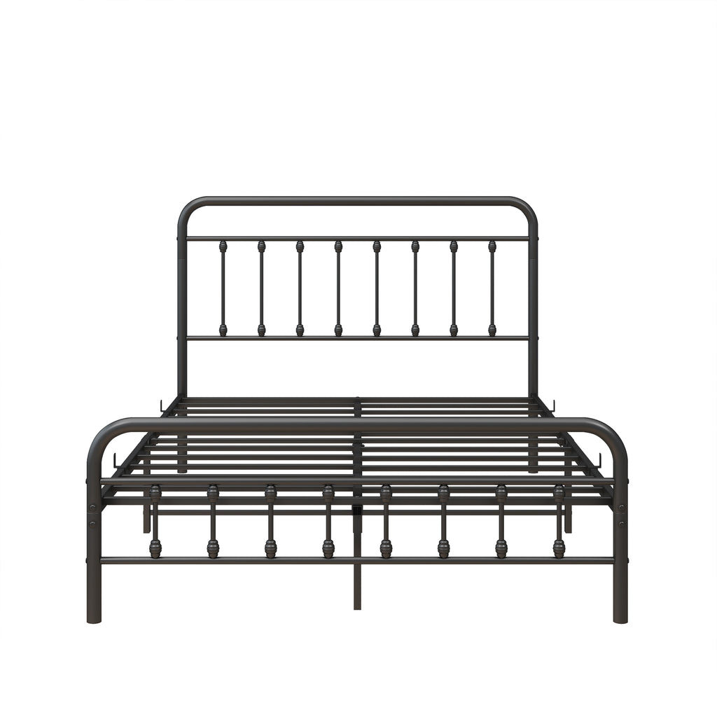 Metal Platform Bed Frame with Victorian Style Headboard