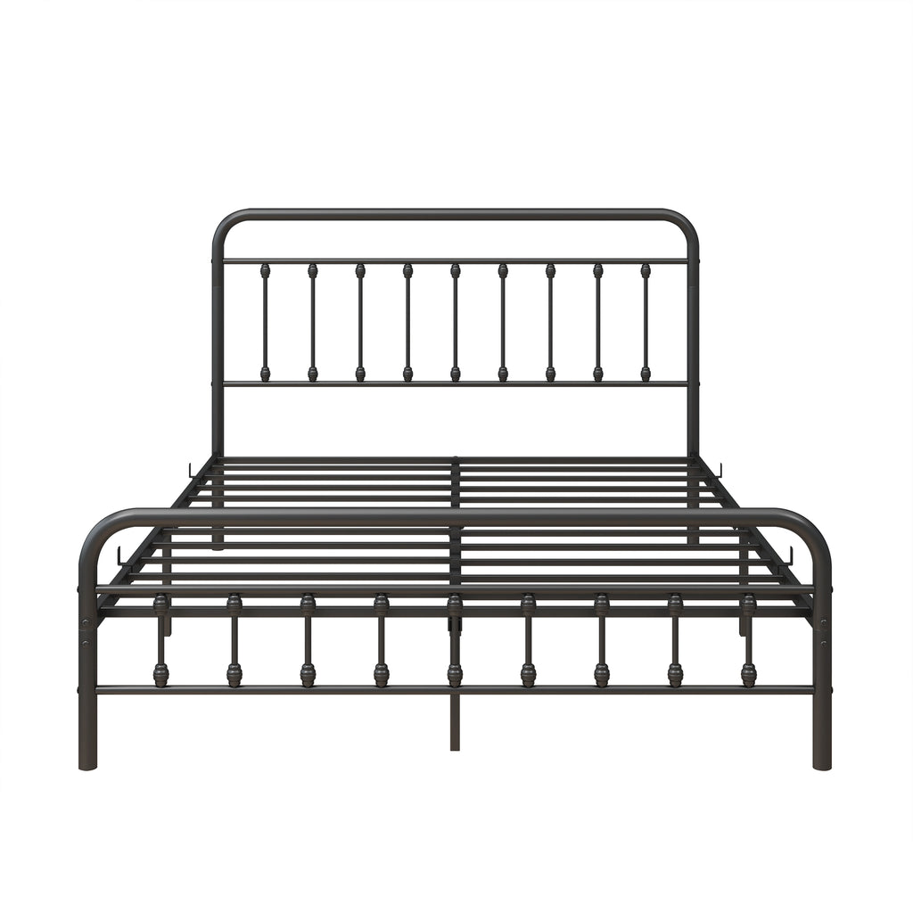 Metal Platform Bed Frame with Victorian Style Headboard