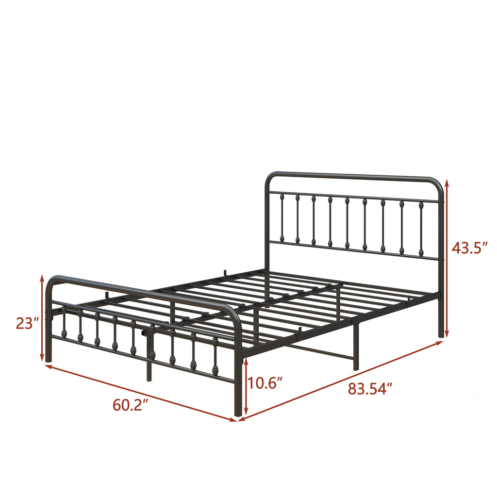 Metal Platform Bed Frame with Victorian Style Headboard
